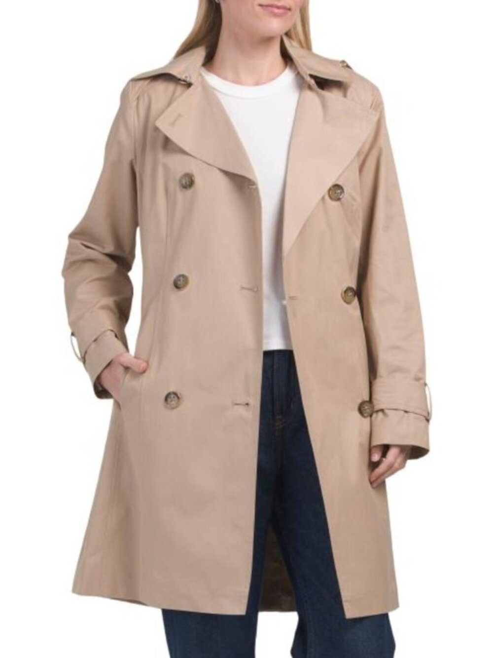 COLE HAAN Cotton Blend Rain Double Breasted Trench Coat